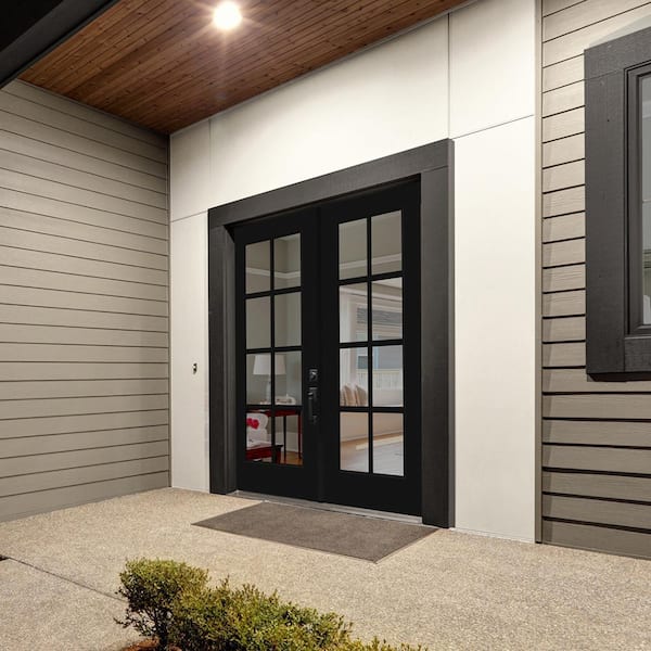Legacy 72 in. x 80 in. Primed RH Inswing Fiberglass 8 Lite Full Clear Tempered Glass Prehung Double Patio Door with Grid