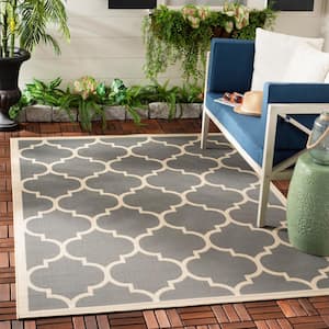 Courtyard Anthracite/Beige 5 ft. x 5 ft. Square Geometric Indoor/Outdoor Patio  Area Rug