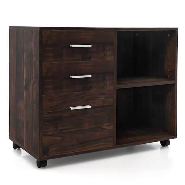 Costway 3-Drawer Coffee 26 in. H x 32 in. W x 16 in. D Engineered Wood Mobile File Cabinet with Shelves
