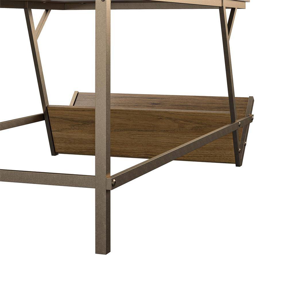Regal Light Walnut Woodgrain Coffee Table with Bronze Metal Frame