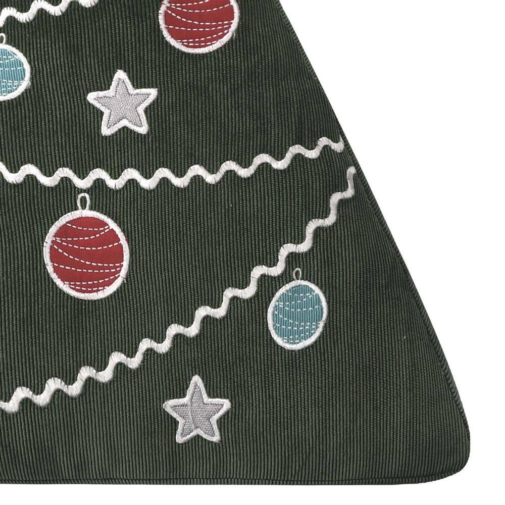 Green Corduroy Christmas Tree Embroidered Decorative Pillow