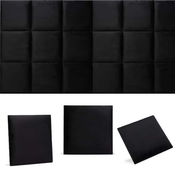 WALL!SUPPLY 1.38 in. x 12 in. x 12 in. Luxury Velvet 2-Piece Decorative Wall Panel in Black (2-Pack)