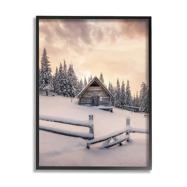 Stupell Industries Rural Winter Cabin by Incado 1-Piece Framed Graphic Print Nature Poster Art Print 20 in. x 16 in.