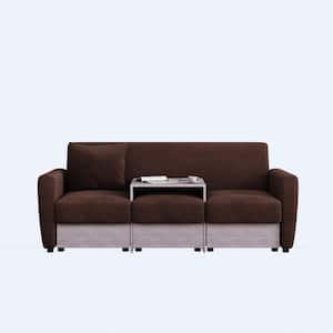 77.9 in Wide Round Arm Chenille Modern Rectangle with Coffee Table and Drawers Sofa in Dark Brown