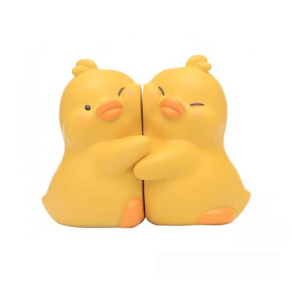 Angel Sar Yellow Resin Cute Hug Ducks Decorative Bookends, Creative Book Holder Stopper for Home and Office