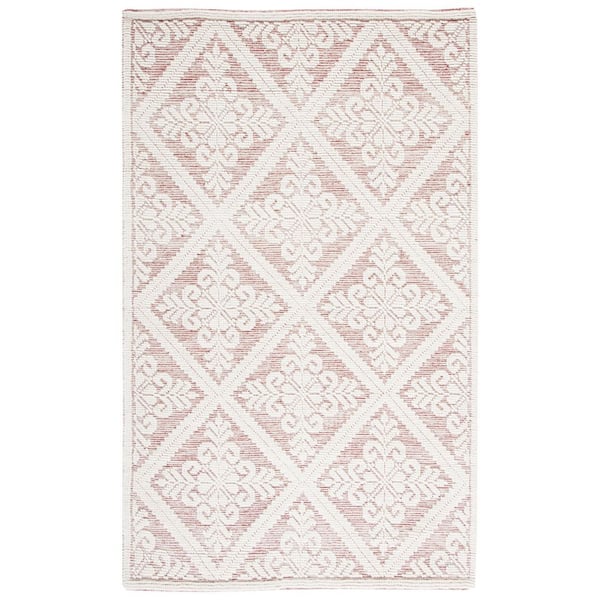 SAFAVIEH Vermont 5 ft. x 8 ft. Ivory/Red Diamond Ornate Area Rug ...