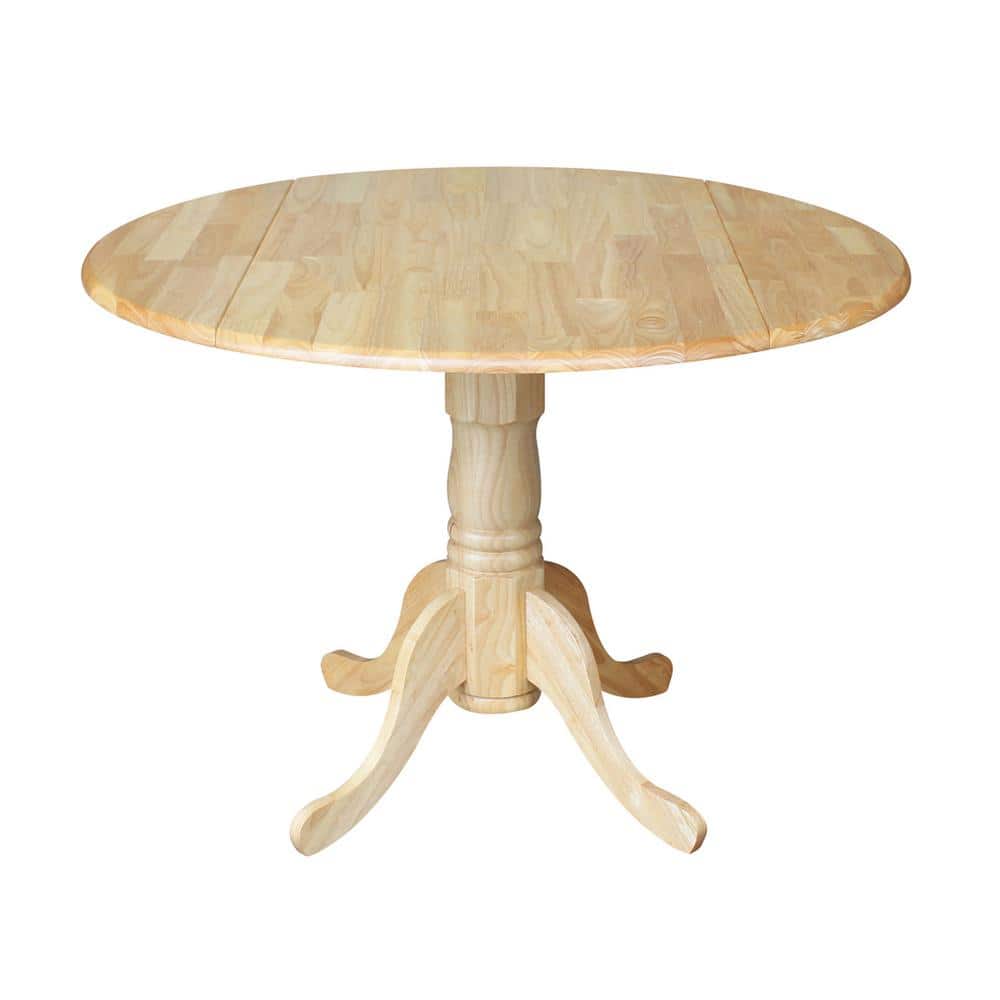 Natural Wood Round Dual Drop Leaf Dining Table