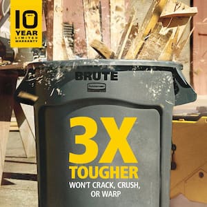 BRUTE 44 Gal. Grey Vented Plastic Outdoor Trash Can For Restaurants/Offices/Warehouses/Commercial Environments