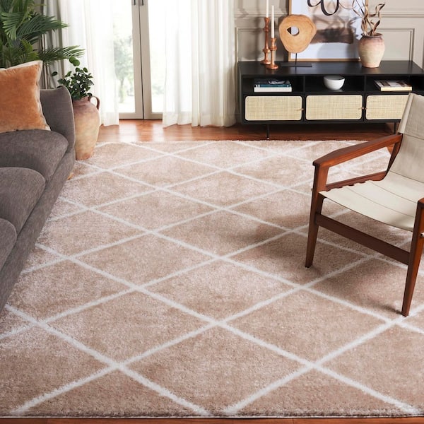 Tahoe Shag 8 ft. x 10 ft. Beige/White Diamond Abstract Area Rug