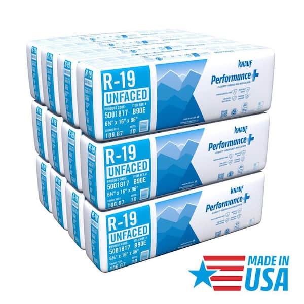 R19 Unfaced 16 in. x 96 in. Precut Fiberglass Insulation Batts, 2x6 Steel Frame, Class A Fire-Rated, USA Made (12-Bags)