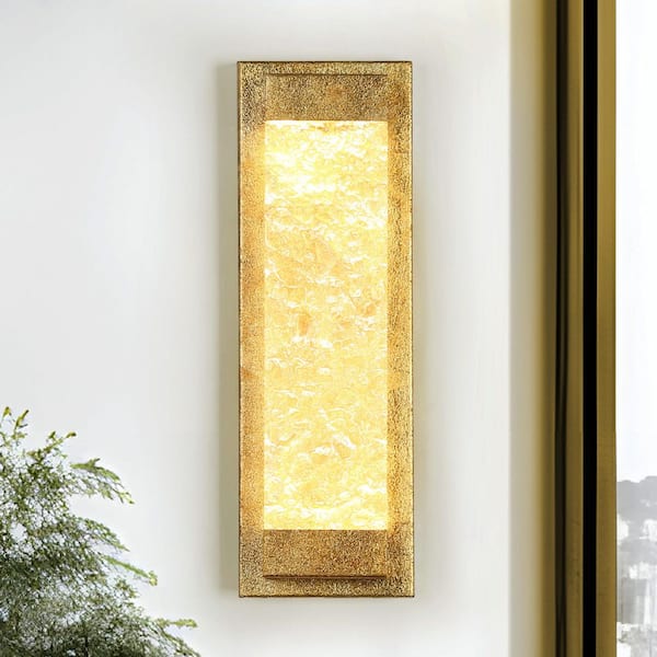 LNC Modern 1-Light Vintage Gold Leaf LED Wall Sconce with Textured Acrylic Accent, Foyer, Powder Room Wall Light
