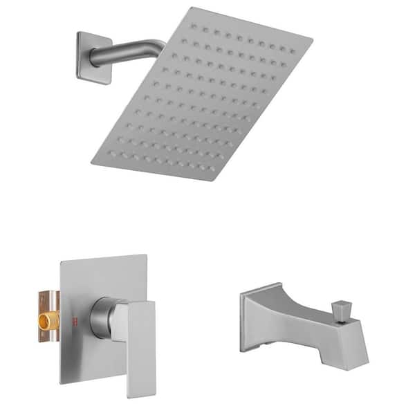 BWE Single-Handle 2-Spray Rainfall Shower Faucet 2.5 GPM with High Pressure Tub Spout in Brushed Nickel (Valve Included)