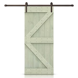 K Series 28 in. x 84 in. Sage Green Stained DIY Knotty Pine Wood Interior Sliding Barn Door with Hardware Kit