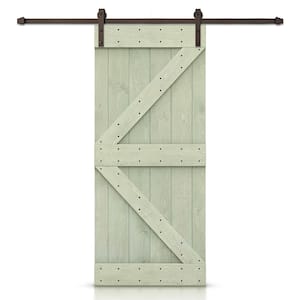 K Series 38 in. x 84 in. Solid Sage Green Stained DIY Pine Wood Interior Sliding Barn Door with Hardware Kit