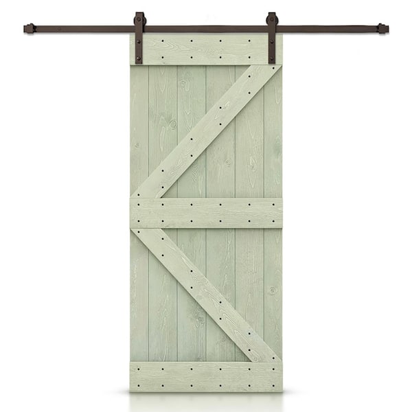 CALHOME K Series 40 in. x 84 in. Sage Green Stained DIY Knotty Pine Wood Interior Sliding Barn Door with Hardware Kit