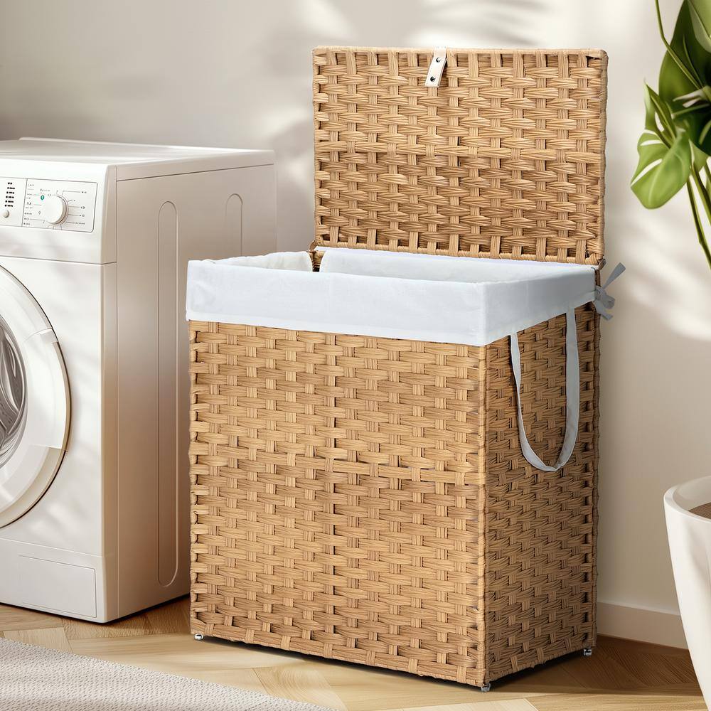 Yellow 22.4 in. x 23.6 in. Polyethylene Hand-Woven Rattan Laundry Decorativ