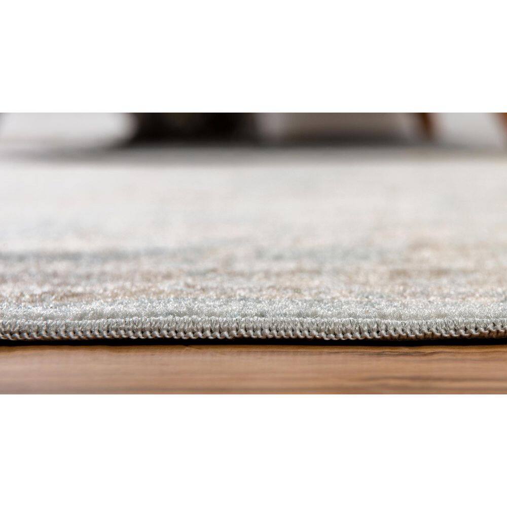 Serene Light Blue Floral Rectangular Easy-Care Rug 7' x 10'