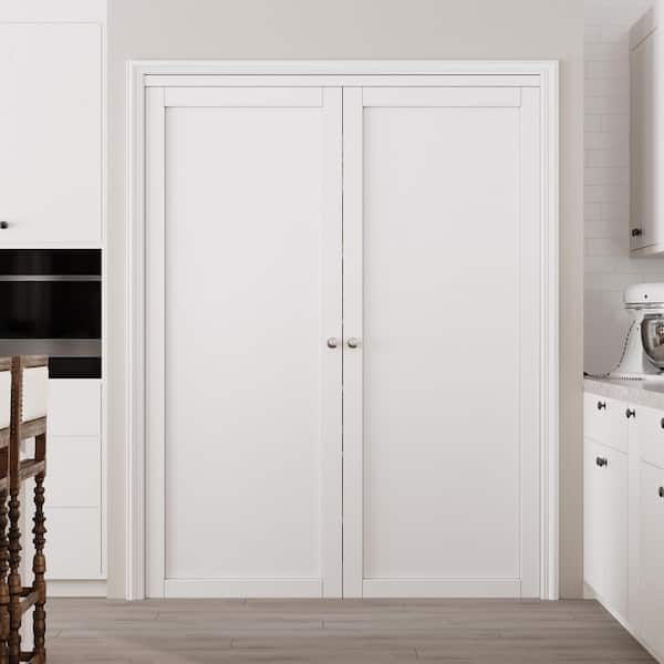 60 in. x 80 in. Solid Core Composite MDF Bi-fold Door + French Style Pivot Hardware (1-Lite White Finish)