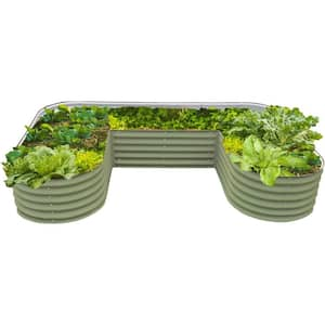 17 in. Tall U-Shape Raised Garden Bed Metal Planter Box for Vegetables Flowers Ground Standard Size Olive Green