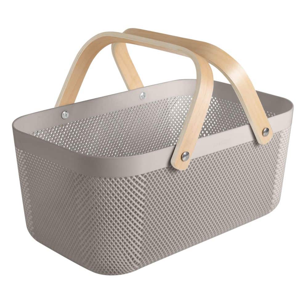 15.75 in. x 9.65 in. x 7.48 in. Stone Large Mesh Plastic Storage Basket with Wooden Handle price history on PriceWatchPro