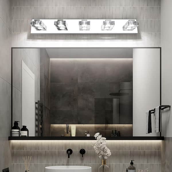 31.1 in. 5-Light Chrome LED Bathroom Vanity Light with Bubble Crystal Lampshade