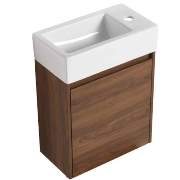 Aoibox Brown Ebony 18.11 in x 10 in x 23.60 in Small Wall Mounted Bathroom Vanity with Single Sink