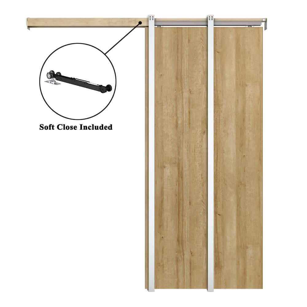 18 in. x 80 in. Weather Oak Flush Hollow Core Composite Interior Door Slab with Pocket Door Frame and Hardware Kit price history on PriceWatchPro