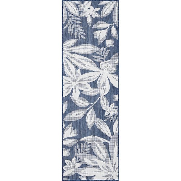 Eco Floral Navy 2 ft. x 8 ft. Indoor/Outdoor Runner Rug