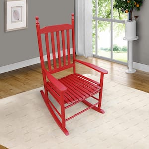 24 in. Width x 32 in. Depth x 42 in. Height Red Wooden Porch Outdoor Rocking Chair for Patio, Garden, Balcony
