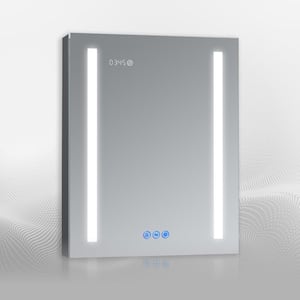 AURA 24 in.W x 30 in.H LED Medicine Cabinet Recessed Surface Clock Dimmer Defogger Cosmetic Mirror Outlet USB L-Hinge