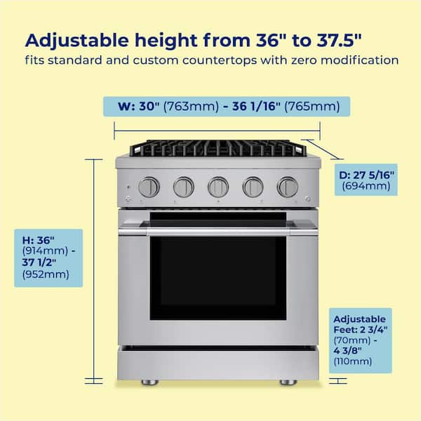 HausPro 30 in. 4 Burners (20,000 BTU) Freestanding Dual Fuel Range in Stainless Steel with Convection Oven