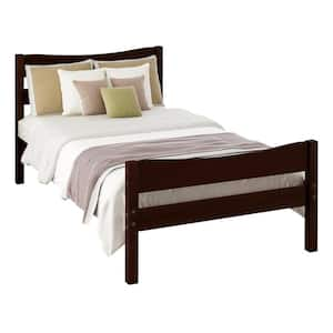 41.9 in. W Espresso Twin Size Wood Frame Platform Bed with Headboard and Wooden Slat Support