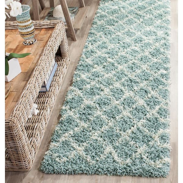 Dallas Shag Seafoam/Ivory 2 ft. x 6 ft. Geometric Runner Rug