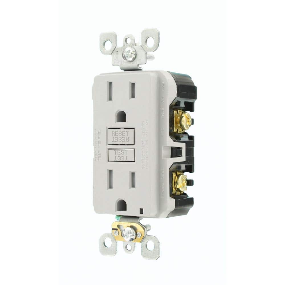 Gray Tamper-Resistant GFCI Outlet with LED Indicator