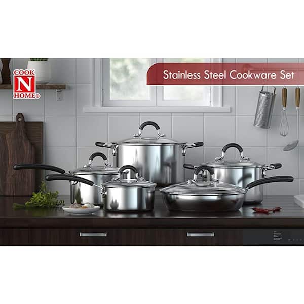 Cook N Home 8 qt. Stainless Steel Stock Pot in Black and Stainless