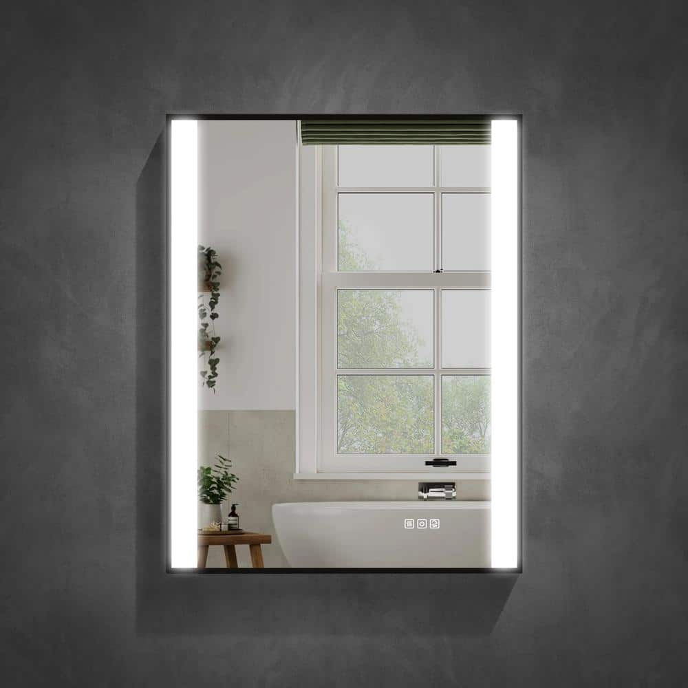 MEIRA 28 in. W x 36 in. H Rectangle Framed LED Lights Anti-Fog Wall Bathroom Vanity Mirror in Matte Black price history on PriceWatchPro