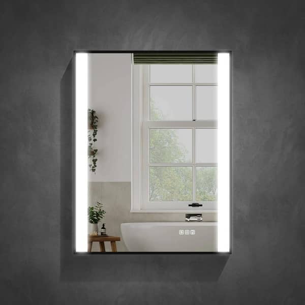 WELLFOR MEIRA 28 in. W x 36 in. H Rectangle Framed LED Lights Anti-Fog Wall Bathroom Vanity Mirror in Matte Black
