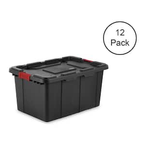 27 Gal. Durable Rugged Industrial Tote with Red Latches, Black(12-Pack)