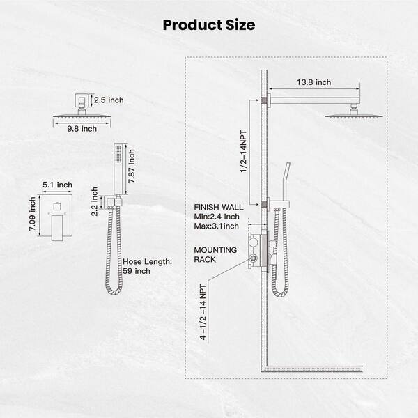 Lynzavix 2-Piece Rainfall Bathroom Shower System with 10 Inch Rain