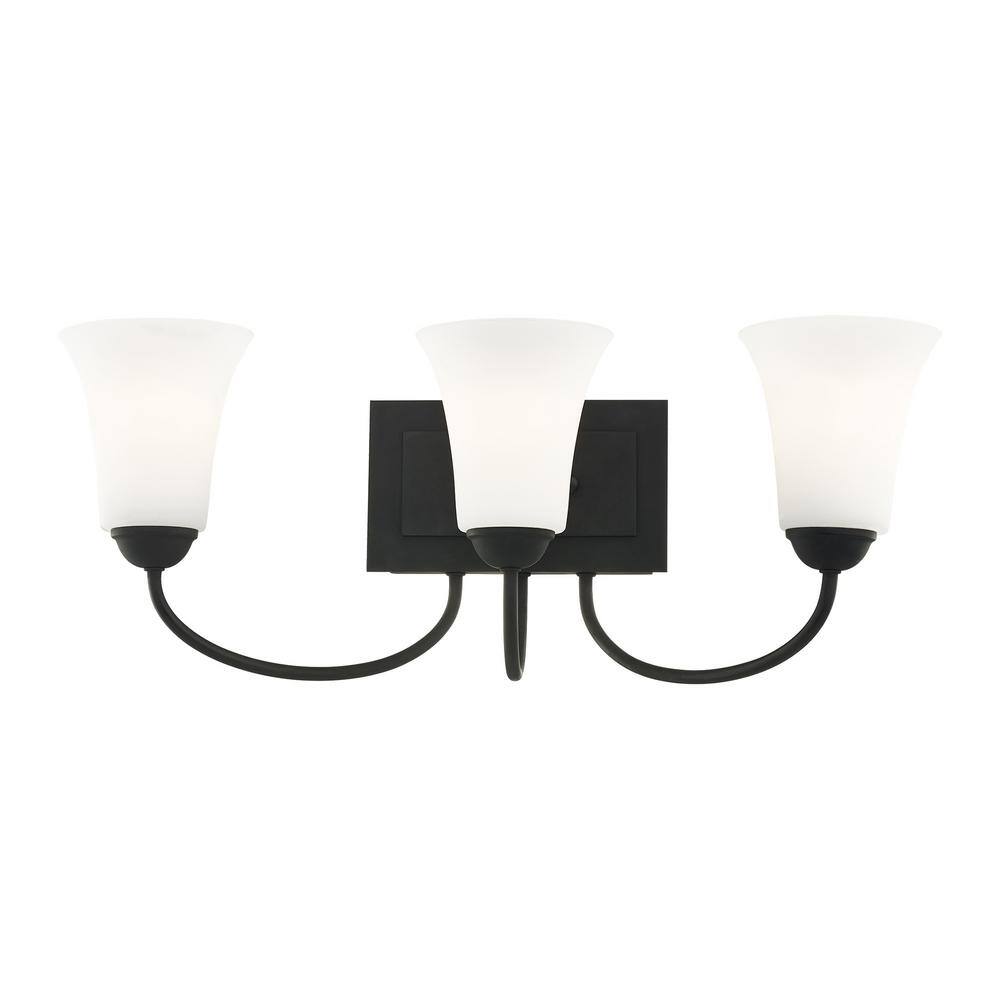 Elegant Ridgedale Black 3-Light Vanity with Satin Opal White Glass