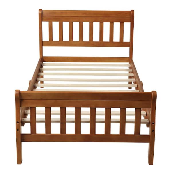 STICKON 79 in. W Oak Brown Wood Frame Twin Size Platform Bed with Headboard