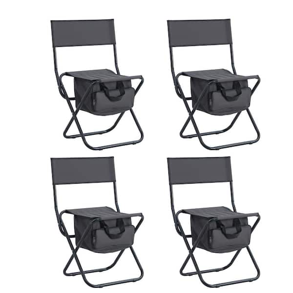 Tunearary Gray Folding Outdoor Seat, Steel Tube Material Portable Chair with Storage Bag (4-Piece Set)