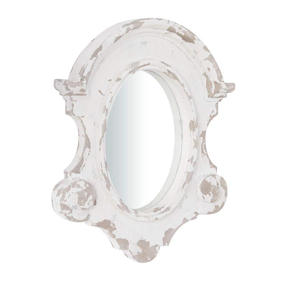 White Carved Oval Wood Wall Mirror with Arched Top