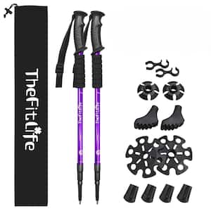 Telescopic Collapsible Trekking Poles with Anti-Shock and Quick Lock System for Hiking and Camping, Purple (2-Pack)