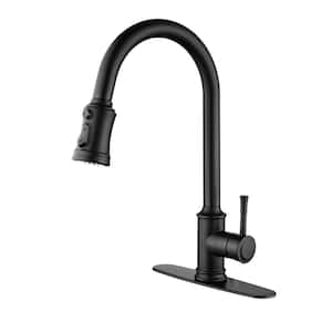 Heidi Single Handle Deck Mount Pull Down Sprayer Kitchen Faucet with Deckplate Included and Handles in Matte Black