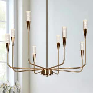 Modern 27 in. 40-Watt 8-Light Integrated LED Plated Brass Candle Chandelier Ceiling light for Dining Room Kitchen Island