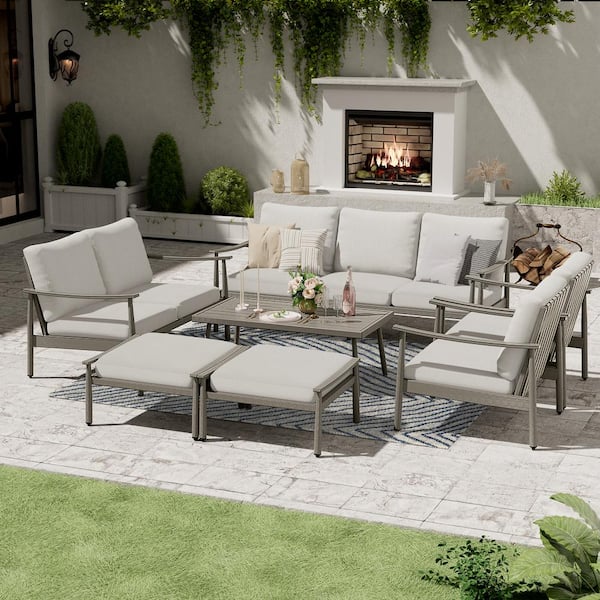 EGEIROSLIFE 7-Piece Aluminum Patio Conversation Set, 3-Seat Outdoor Couch and Loveseat with Ottomans and Coffee Table