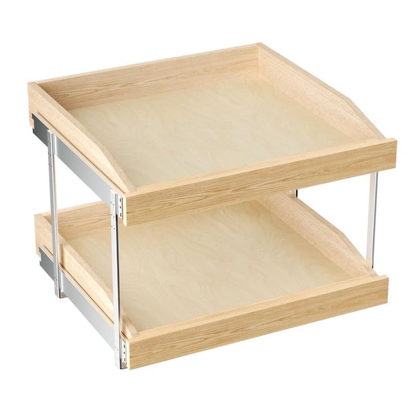 Tileon 2 Tier Pull Out Cabinet Drawer 22.5" W, Hard Close Pull Out Cabinet Organizer, Pull Out Shelve, Bottom Assembly-Natural