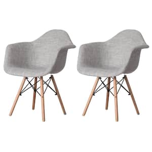 Mid-Century Modern Style Grey Fabric Lined Armchair with Beech Wooden Legs (Set 2)