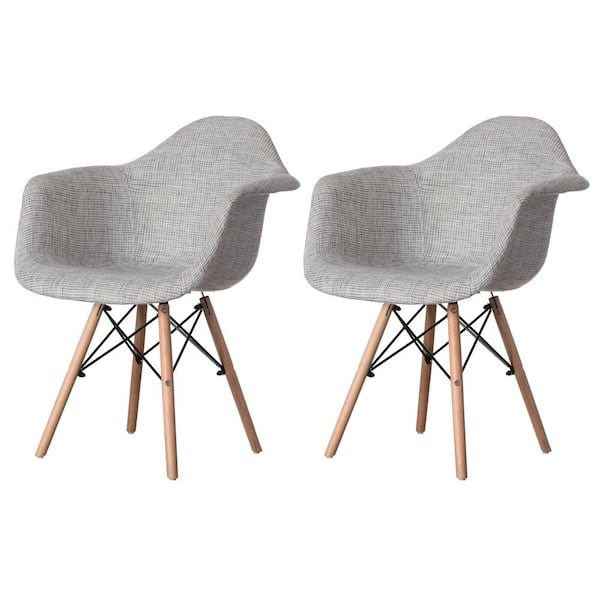 FABULAXE Mid-Century Modern Style Grey Fabric Lined Armchair with Beech Wooden Legs (Set 2)